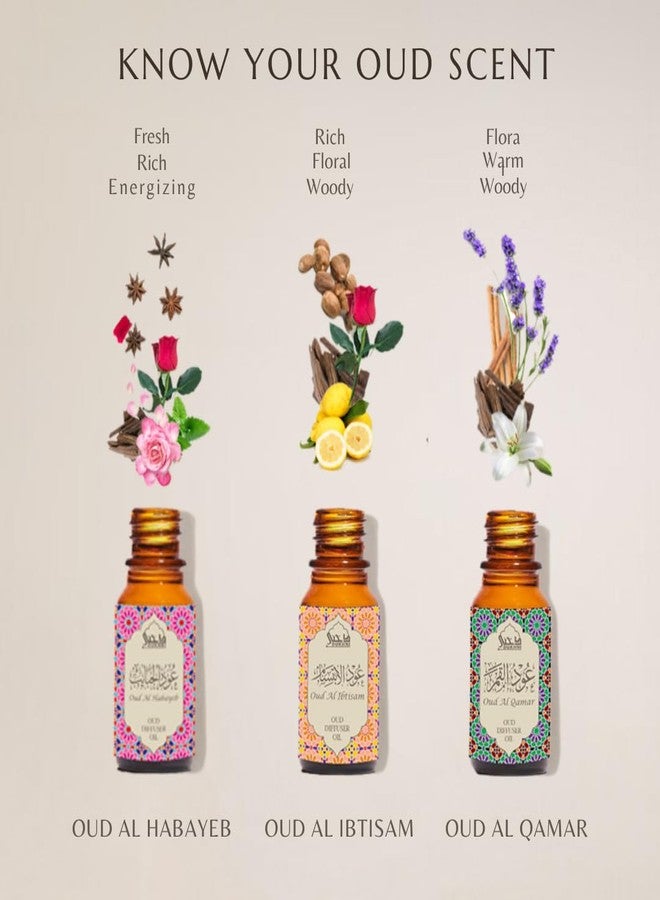 DUKHNI Floral Oud Diffuser Oil Set, Essential Oils by Dukhni | 3 x 10ml Arabic Oil Gift Set for Diffuser & humidifier | 100% Pure Halal Oudh Oils | Relax with Home Aromatherapy, for Relaxation and Massage - Image 5